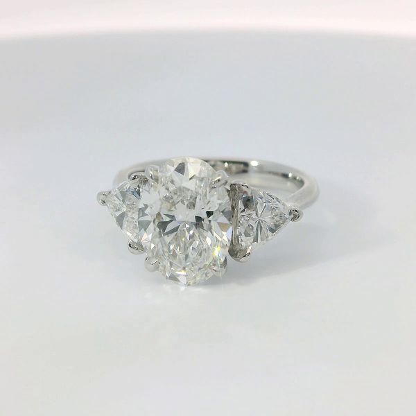 White Platinum Lab Grown Diamond Bridal Ring – 3.03 Ct Oval & 2 x 1.48 Tw Trillion Image 3 Bradley's Jewelers Jacksonville, NC