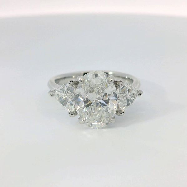 White Platinum Lab Grown Diamond Bridal Ring – 3.03 Ct Oval & 2 x 1.48 Tw Trillion Bradley's Jewelers Jacksonville, NC