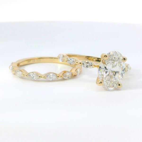 Yellow 14K Lab Grown Diamond Bridal Set – 2.02 Ct Oval D VVS2 & 0.73 Tw Marquise Diamonds Image 2 Bradley's Jewelers Jacksonville, NC