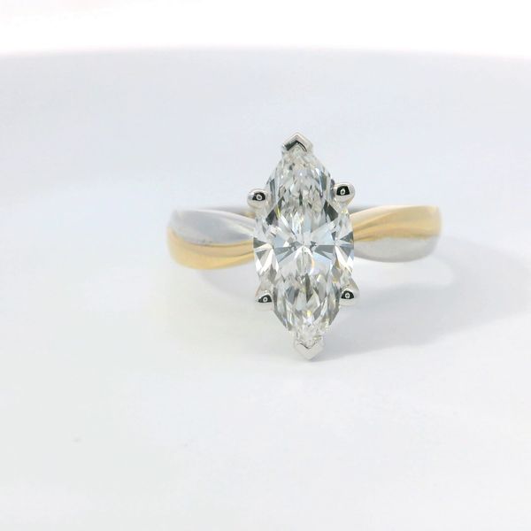 Two-Tone 14K Lab Grown Diamond Solitaire Ring – 2.10 Ct Marquise E VVS2 Image 2 Bradley's Jewelers Jacksonville, NC
