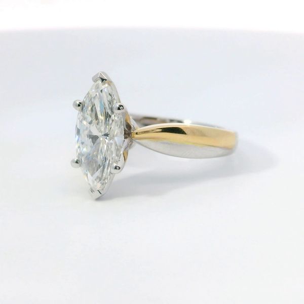 Two-Tone 14K Lab Grown Diamond Solitaire Ring – 2.10 Ct Marquise E VVS2 Image 3 Bradley's Jewelers Jacksonville, NC