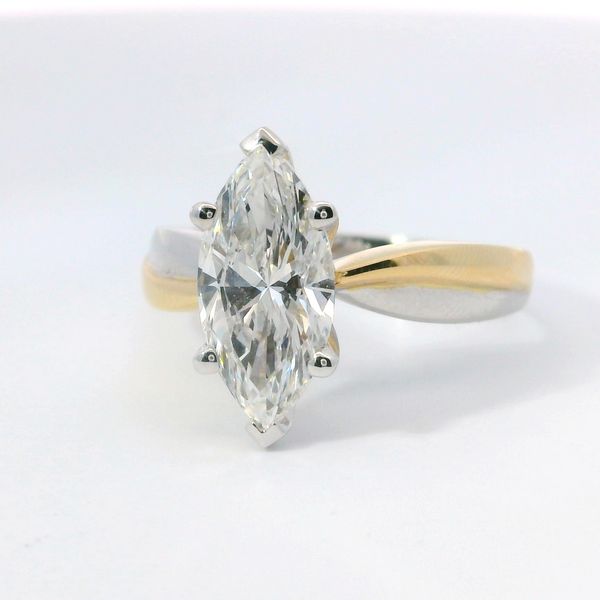 Two-Tone 14K Lab Grown Diamond Solitaire Ring – 2.10 Ct Marquise E VVS2 Bradley's Jewelers Jacksonville, NC