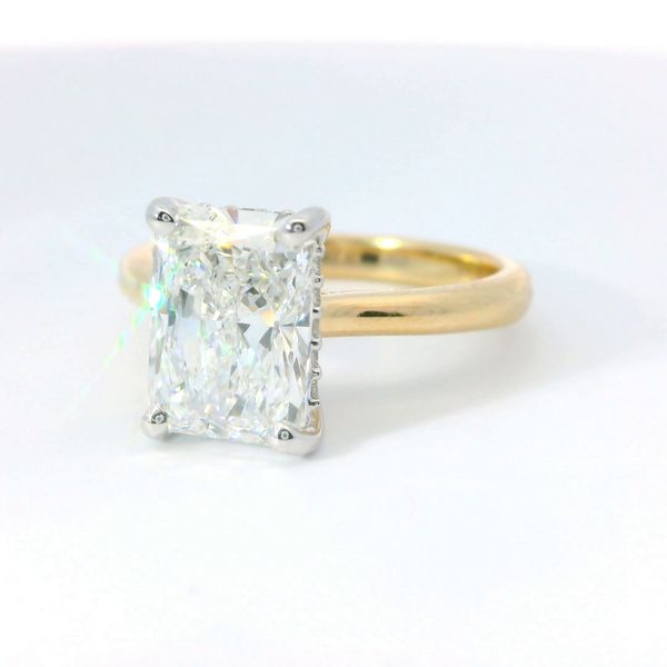 Yellow 14K Lab Grown Diamond Hidden Halo Bridal Ring – 3.02 Ct Radiant D VS1 & 0.10 Tw Round Diamonds Image 3 Bradley's Jewelers Jacksonville, NC