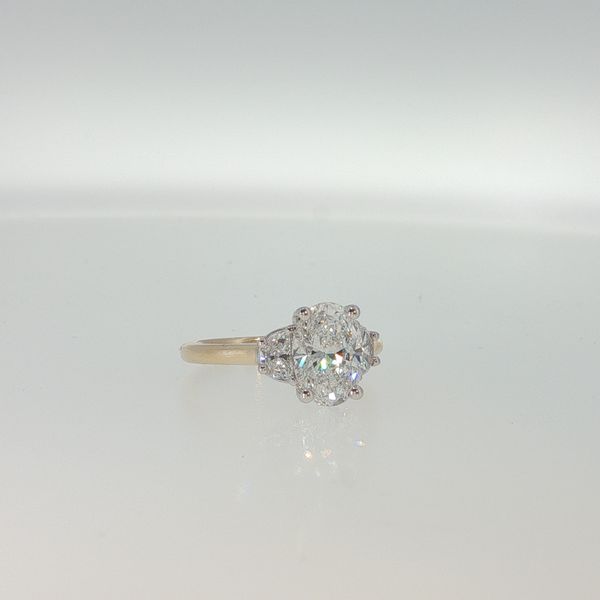 Yellow 14K Lab Grown Diamond 3-Stone Bridal Ring – 2.02 Ct Oval D VVS2 & 0.64 Tw Half Moon Diamonds Image 2 Bradley's Jewelers Jacksonville, NC
