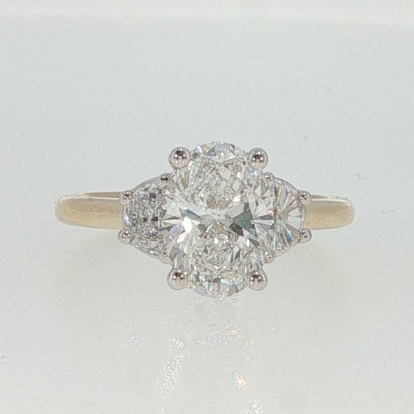 Yellow 14K Lab Grown Diamond 3-Stone Bridal Ring – 2.02 Ct Oval D VVS2 & 0.64 Tw Half Moon Diamonds Bradley's Jewelers Jacksonville, NC