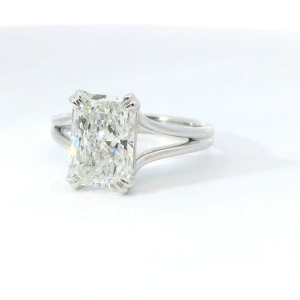 White 14K Lab Grown Diamond Solitaire Split Shank Ring – 3.08 Ct Radiant F VVS2 Image 3 Bradley's Jewelers Jacksonville, NC
