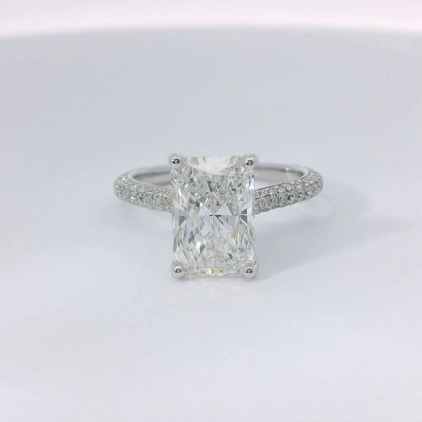14K White Gold Hidden Halo Lab Grown Radiant Diamond Bridal Ring Bradley's Jewelers Jacksonville, NC