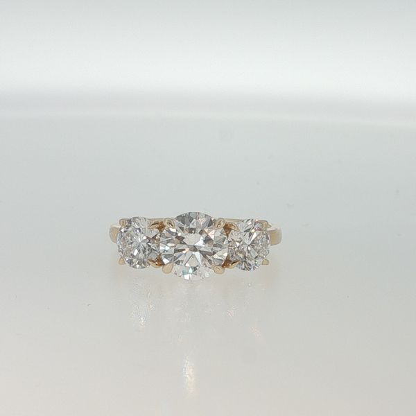 14K Yellow Gold Lab Grown Round Diamond Three Stone Engagement Ring | Bradley's Jewelers Jacksonville NC Bradley's Jewelers Jacksonville, NC