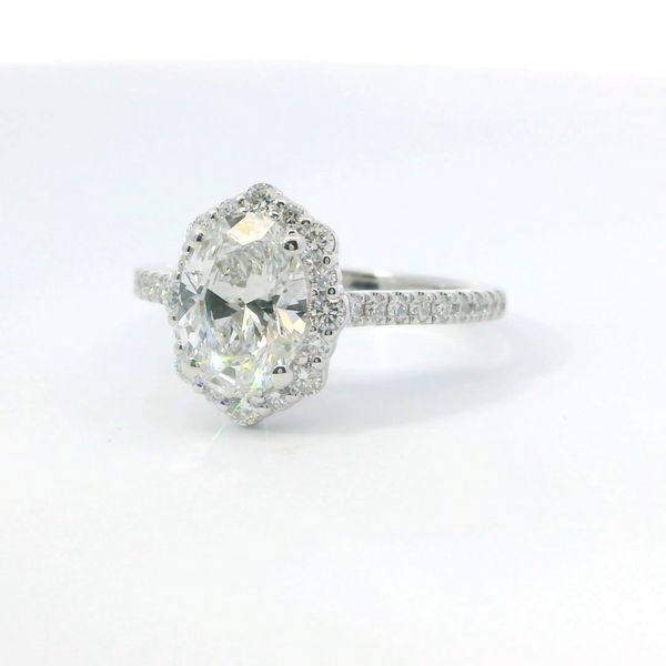 14K White Gold Oval Halo 1.53Ct D VS1 Lab Grown Diamond Ring Image 3 Bradley's Jewelers Jacksonville, NC