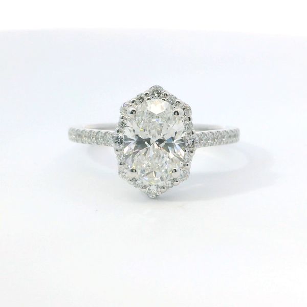 14K White Gold Oval Halo 1.53Ct D VS1 Lab Grown Diamond Ring Bradley's Jewelers Jacksonville, NC
