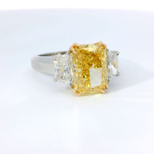 Platinum 3 Stone Lab Grown Intense Yellow Diamond Bridal Ring Image 2 Bradley's Jewelers Jacksonville, NC