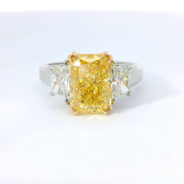 Platinum 3 Stone Lab Grown Intense Yellow Diamond Bridal Ring Image 4 Bradley's Jewelers Jacksonville, NC