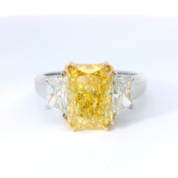 Platinum 3 Stone Lab Grown Intense Yellow Diamond Bridal Ring Bradley's Jewelers Jacksonville, NC