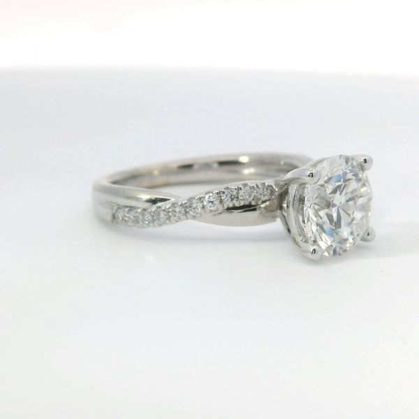14K White Gold 2.00 Ct Round Lab Grown Diamond Twist Shank Ring Image 2 Bradley's Jewelers Jacksonville, NC