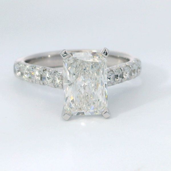 White Cert 14 Karat Laboratory Grown Diamond Bridal With One = 2.08Ct Radiant F Vvs2 Diamond And = 0.50Twt Round Diamonds Bradley's Jewelers Jacksonville, NC
