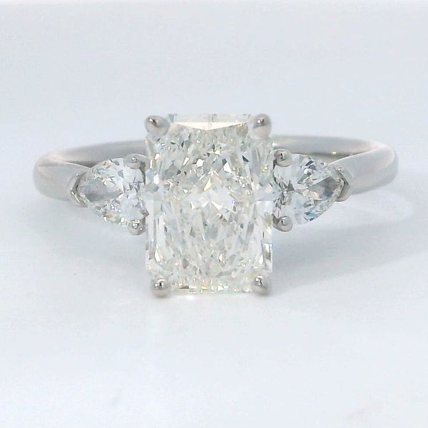 White Cert 14 Karat Laboratory Grown Diamond Bridal With One = 2.00Ct Radiant F Vvs2 Diamond And 2 = 0.50Twt Pear Diamonds Bradley's Jewelers Jacksonville, NC
