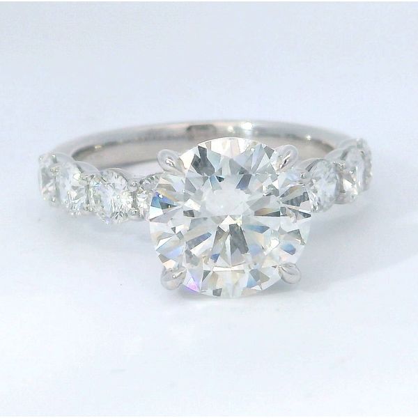 14K White Gold Semi Eternity Lab Grown Diamond Bridal Ring 4.33 CTW Round & Pear Diamonds | Bradley's Jewelers Bradley's Jewelers Jacksonville, NC