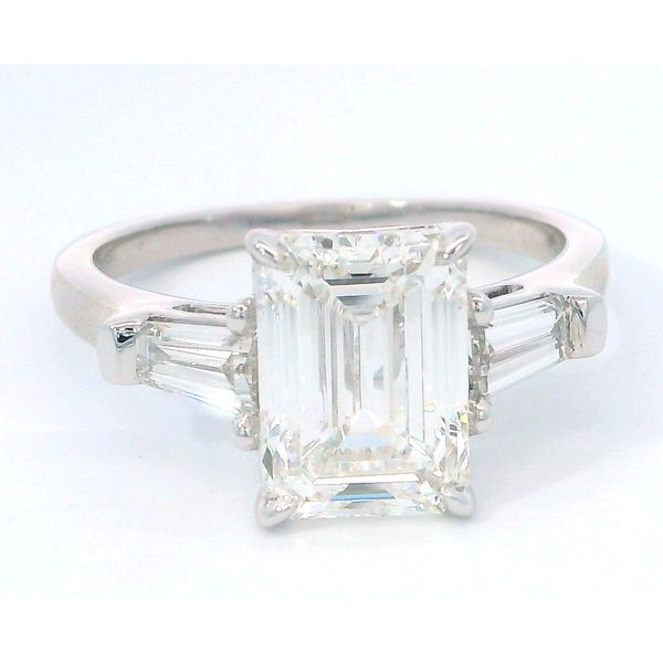 White 14 Karat Laboratory Grown Diamond Bridal With One = 3.06Ct Emerald F Vs2 Diamond And 2 = 0.48Twt Baguette E/F Vs2 Diamonds Bradley's Jewelers Jacksonville, NC