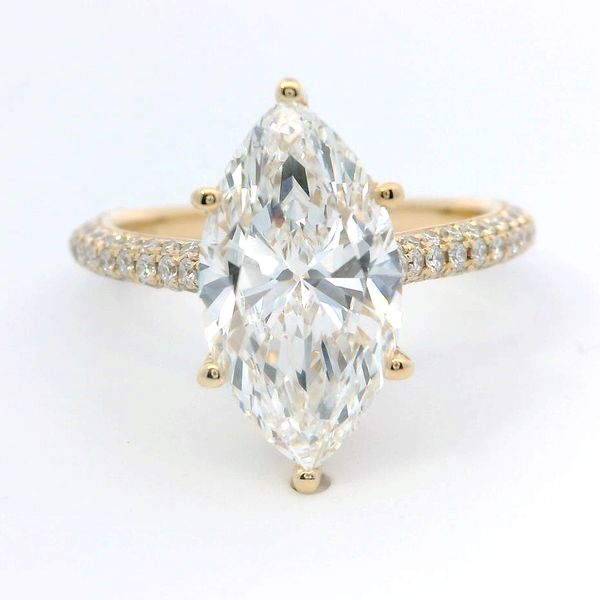 14K Yellow Gold 3.78 CTW Lab-Grown Marquise Diamond Hidden Halo Bridal Ring Bradley's Jewelers Jacksonville, NC