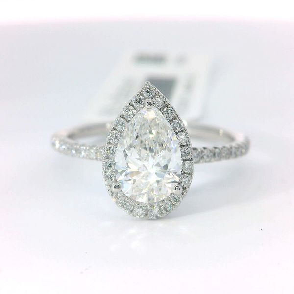 14K White Gold Pear Lab-Grown Diamond Halo Bridal Ring 1.29 CTW Bradley's Jewelers Jacksonville, NC