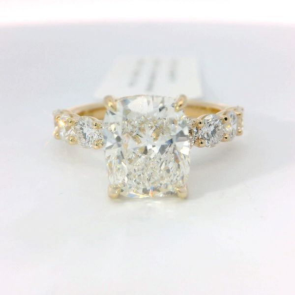 14K Yellow Gold Cushion Lab-Grown Diamond Semi-Eternity Bridal Ring 4.30 CTW Bradley's Jewelers Jacksonville, NC