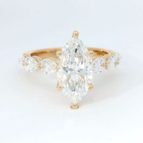 14K Yellow Gold 2.07 Ct Marquise Lab-Grown Diamond Bridal Ring with Pear Side Diamonds Bradley's Jewelers Jacksonville, NC
