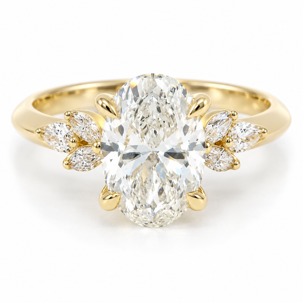 14K Yellow Gold 2.51Ct Oval Lab Grown Diamond Engagement Ring with Marquise & Pear Accents Bradley's Jewelers Jacksonville, NC
