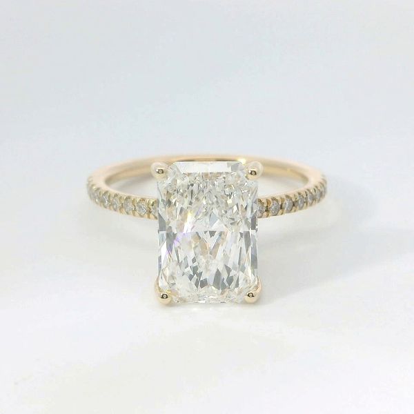 14K Yellow Gold Hidden Halo Lab Grown Radiant Diamond Bridal Ring Bradley's Jewelers Jacksonville, NC