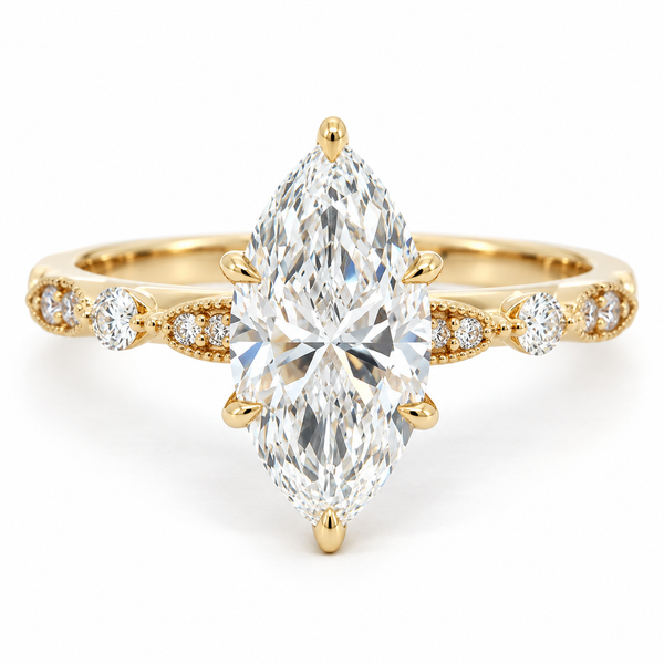 14K Yellow Gold Lab-Grown Marquise Diamond Bridal Ring with Milgrain Accents Bradley's Jewelers Jacksonville, NC