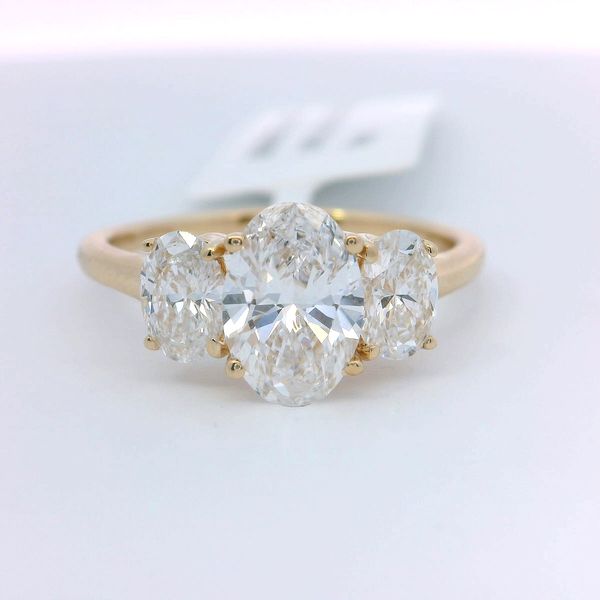 14K Yellow Gold 2.00 CTW Oval Lab Grown Diamond Three Stone Engagement Ring Bradley's Jewelers Jacksonville, NC