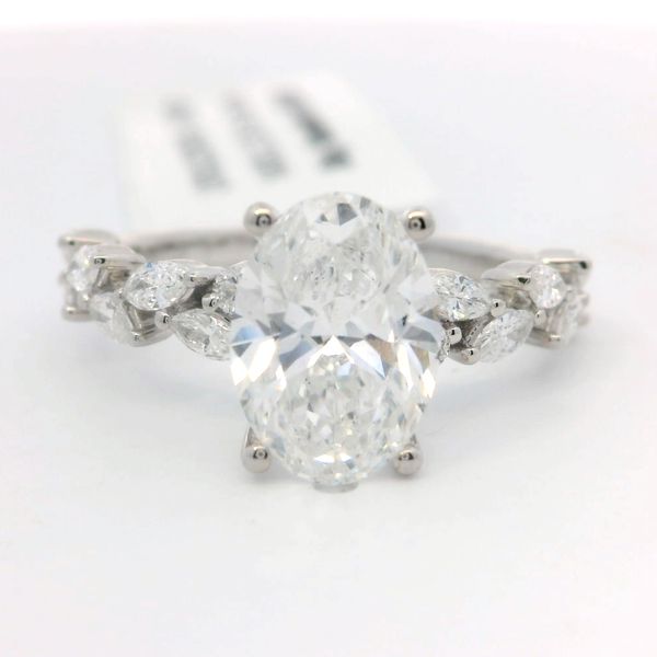 14K White Gold 2.50 CTW Oval Lab Grown Diamond Engagement Ring with Marquise Accents Bradley's Jewelers Jacksonville, NC