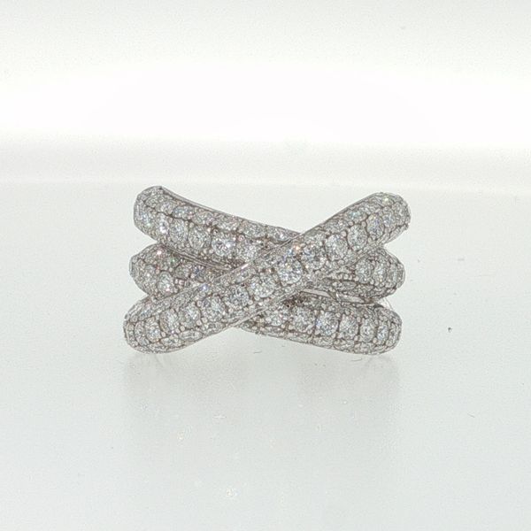 White 14K Gold Lab Grown Diamond Pavé Crossover Ring 3.50Ctw Three Row Design Bradley's Jewelers Jacksonville, NC