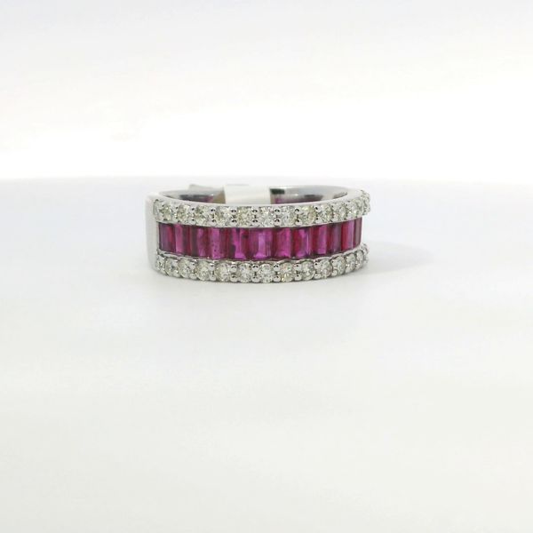 14K White Gold Ruby & Diamond Band Ring 1.50 CTW Baguette Rubies .70 CTW Diamonds Image 2 Bradley's Jewelers Jacksonville, NC