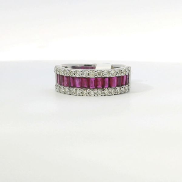 14K White Gold Ruby & Diamond Band Ring 1.50 CTW Baguette Rubies .70 CTW Diamonds Image 3 Bradley's Jewelers Jacksonville, NC