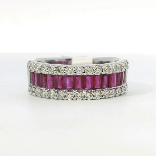 14K White Gold Ruby & Diamond Band Ring 1.50 CTW Baguette Rubies .70 CTW Diamonds Bradley's Jewelers Jacksonville, NC