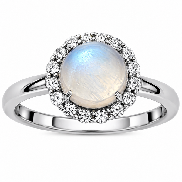 Samuel B Sterling Silver Cabochon Blue Rainbow Moonstone & White Topaz Ring Bradley's Jewelers Jacksonville, NC