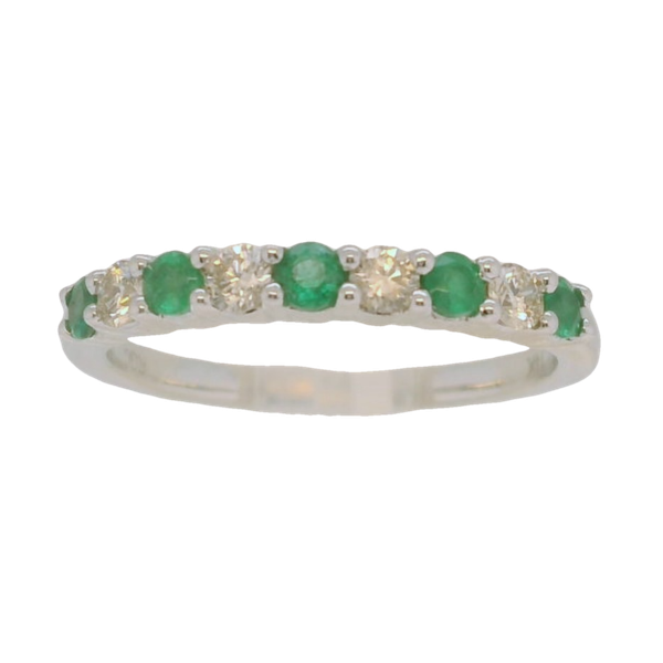 14K White Gold Emerald & Diamond Prong Set Fashion Ring Bradley's Jewelers Jacksonville, NC
