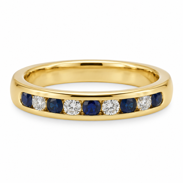 14K Yellow Gold Sapphire & Diamond Channel Fashion Ring | 1/7 CTW Bradley's Jewelers Jacksonville, NC