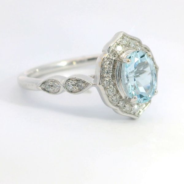 14K White Gold Aquamarine & Diamond Fashion Ring | Oval Aquamarines Image 2 Bradley's Jewelers Jacksonville, NC