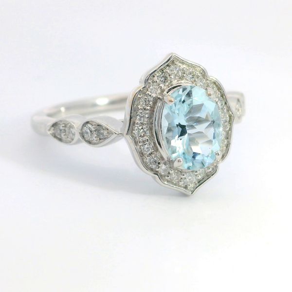 14K White Gold Aquamarine & Diamond Fashion Ring | Oval Aquamarines Image 3 Bradley's Jewelers Jacksonville, NC