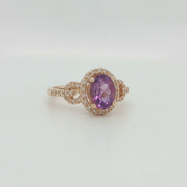 14K Yellow Gold Oval Amethyst & Diamond Fashion Ring Image 2 Bradley's Jewelers Jacksonville, NC