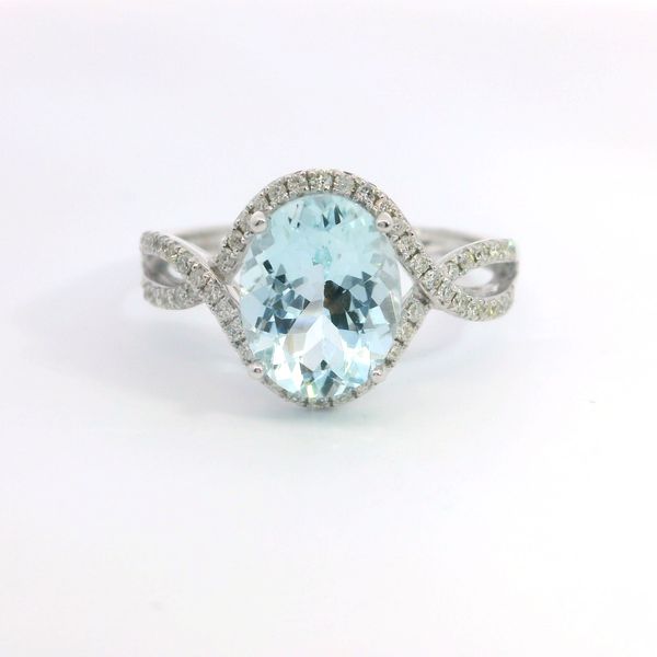 14K White Gold Oval Aquamarine and Diamond Ring Bradley's Jewelers Jacksonville, NC