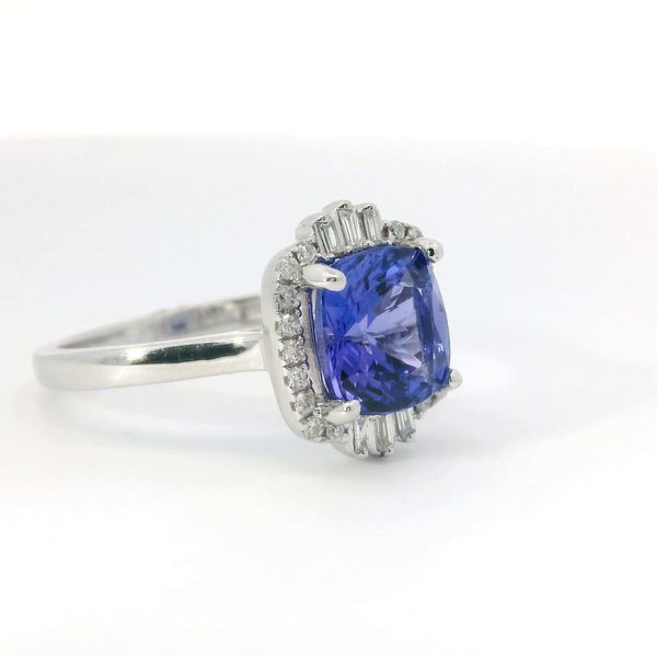 14K White Gold Cushion Tanzanite and Diamond Ring Image 2 Bradley's Jewelers Jacksonville, NC