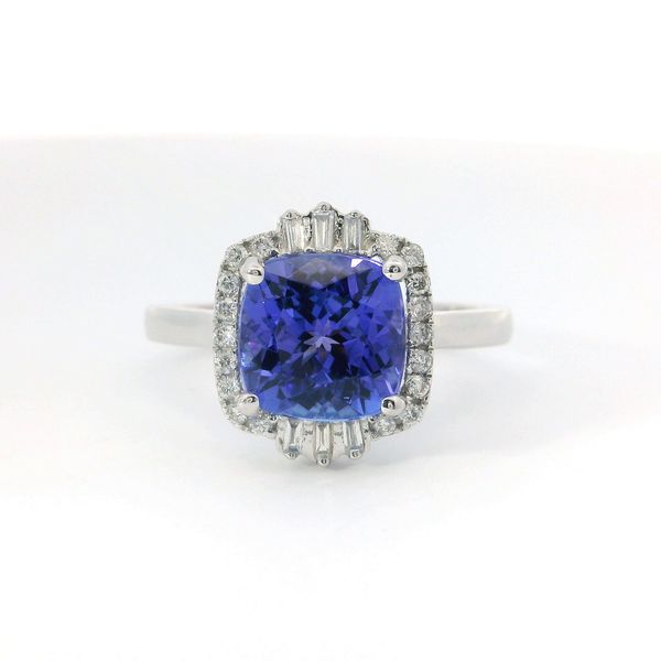 14K White Gold Cushion Tanzanite and Diamond Ring Image 4 Bradley's Jewelers Jacksonville, NC