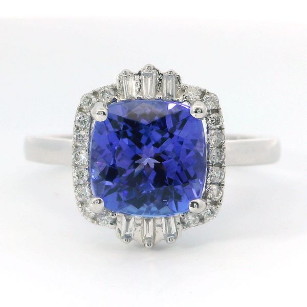 14K White Gold Cushion Tanzanite and Diamond Ring Bradley's Jewelers Jacksonville, NC