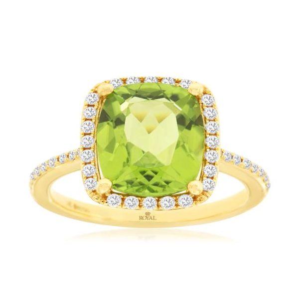 14K Yellow Gold 4.25 CTW Cushion-Cut Peridot & Diamond Fashion Ring Bradley's Jewelers Jacksonville, NC