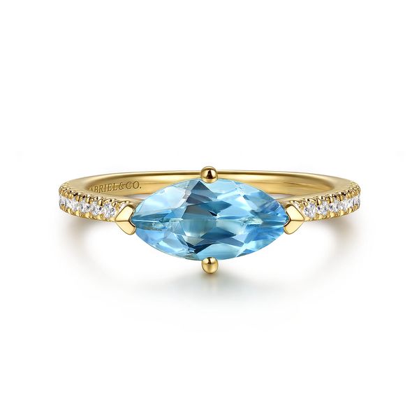 Gabriel & Co 14K Yellow Gold Diamond & Blue Topaz Fashion Ring – Color Collection Bradley's Jewelers Jacksonville, NC
