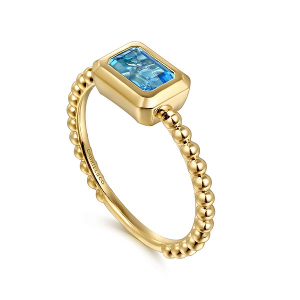 Gabriel & Co 14K Yellow Gold Bujukan & Blue Topaz Stackable Ring – Bujukan Collection Image 3 Bradley's Jewelers Jacksonville, NC