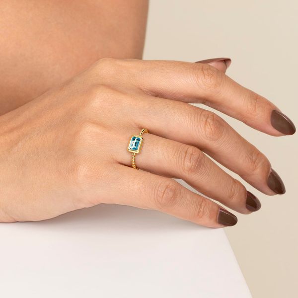 Gabriel & Co 14K Yellow Gold Bujukan & Blue Topaz Stackable Ring – Bujukan Collection Image 5 Bradley's Jewelers Jacksonville, NC