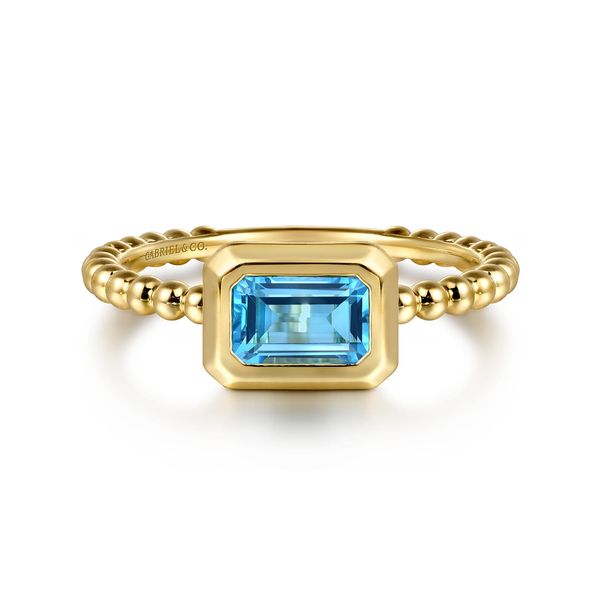 Gabriel & Co 14K Yellow Gold Bujukan & Blue Topaz Stackable Ring – Bujukan Collection Bradley's Jewelers Jacksonville, NC